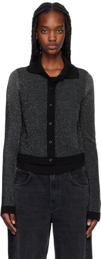 Re/Done Black & Silver Lurex Polo Cardigan