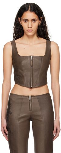 Jean Paul Gaultier Brown 'The Tattoo' Leather Tank Top