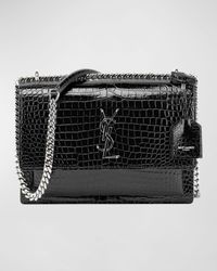 Sunset Medium YSL Crossbody Bag in Croc-Embossed Leather