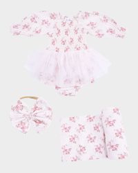Girl's 3-Piece Belle Rosette Tutu Bodysuit Set, Size 3M-24M