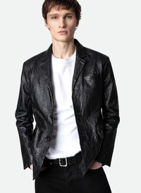Zadig&voltaire - Veste col tailleur en cuir froissé - Taille 54 - Noir