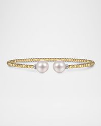14K Yellow Gold Bujukan Diamond and Pearl Split Bangle