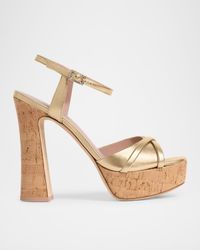 Metallic Leather Crisscross Cork Platform Sandals