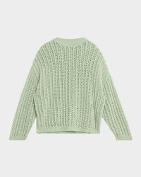 Open-Work Retro Crewneck Cashmere Sweater