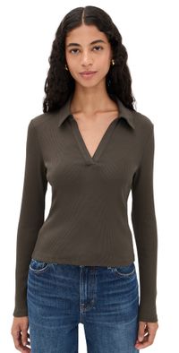 Veronica Beard Jean Long Sleeve Kearney Tee Dark Umber XL