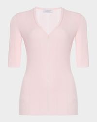 Amari V-Neck Pointelle Rib Short-Sleeve Top