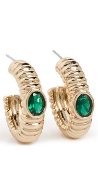 Ettika Ribbed Emerald Large Hoops Green One Size