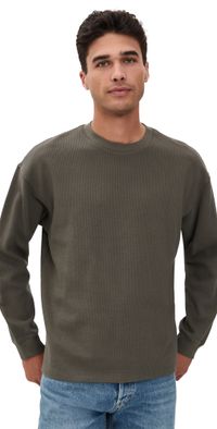 FRAME Waffle Textured Tee Smoky Green L