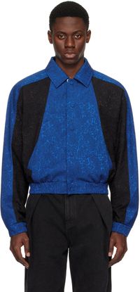 ADER error Blouson bleu et noir à motif graphique en tissu jacquard