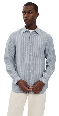 Theory Irving OE in Summer Stripe Shirt Dark Rainstorm/Eggshell M