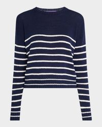 Striped Lofty Silk-Linen Crewneck Sweater