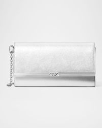 Mona Large East-West Metallic Leather Clutch Bag