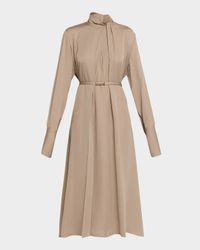 Washed Silk Georgette Belted Midi Dress