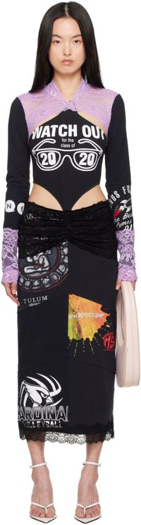 Marine Serre Black & Purple Regenerated T-Shirts & Lace Midi Dress