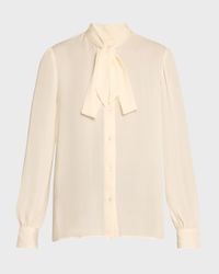 Carina Button-Front Tie-Neck Silk Top