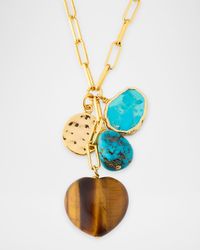 Tiger's Eye and Turquoise Heart Charm Necklace