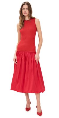 SIMONMILLER Yanez Poplin Combo Dress Cherry Red L