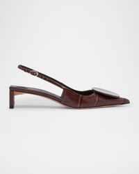 Croc-Embossed Leather Slingback Pumps