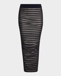 Rib Mariniere Striped Mesh-Inset Maxi Skirt