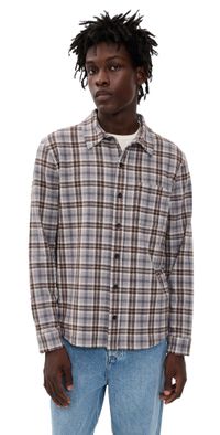 Vince Plaid Knit Shirt H Fog Combo XL
