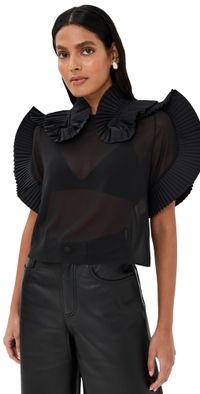 CO Plisse Ruffle Sheer Top In Georgette Black M