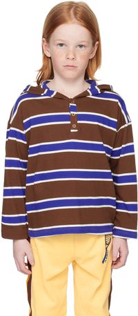 Mini Rodini Enfant | Pull à capuche brun et bleu à rayures