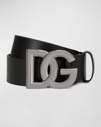 Men's DG-Logo Leather Buckle Belt