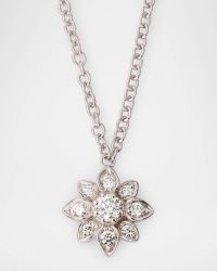 18K White Gold Diamond Flower Pendant Necklace