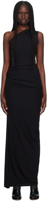 Atlein Black One Shoulder Ruched Maxi Dress