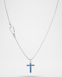 Men's The Cross Polished Sterling Silver Blue Sapphire Pendant Necklace