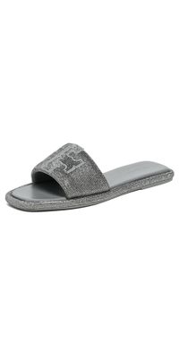 Tory Burch Double T Pave Sport Slides Lapis/Light Black Diamond 7.5
