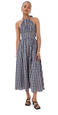 Rosie Assoulin Halter In The Name of Love Dress Navy Check 6