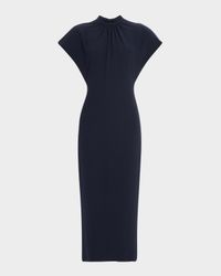 Stella Short-Sleeve Solid Crepe Midi Dress