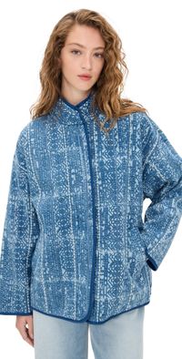 Faherty Indigo Quilted Patchwork Jacket Akola Blockprint M