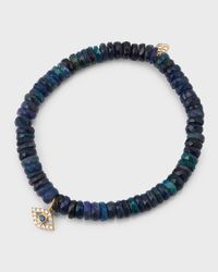 Diamond and Sapphire Bezel Evil Eye Charm Bead Bracelet
