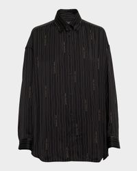 Logo Striped Silk Cocoon Shirt