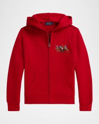 Boy's Triple-Pony Fleece Full-Zip Hoodie, Size S-XL