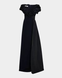 A-Line Ruffle Taffeta and Crepe Gown