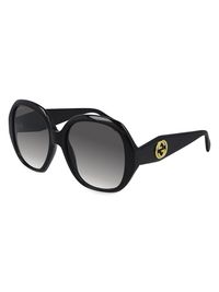 Women's GG Acetate 56MM Round Sunglasses - Black