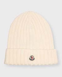 Ribbed Wool Beanie with Logo Patch