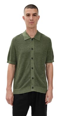Theory Relaxed Short Sleeve Button Down in Pacific Linen Orchard L