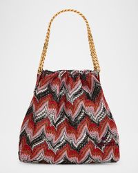 Drawstring Zigzag Knit Pouch Bag