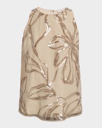 Sequined Floral Crispy Silk Chiffon Blouse