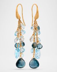 18K Yellow Gold Multi-Strand Diamond and Blue Topaz Earrings