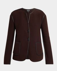 Leather Piping Cashmere Fleece Short Coat