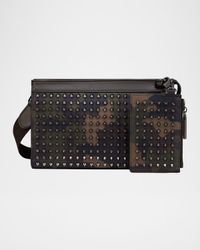 Men's Funky Camouflage Reverse Leather and Spike Crossbody Bag