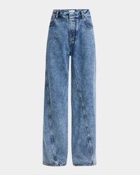 Twisted-Hem Wide-Leg Acid Denim Jeans