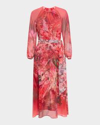 Floral-Print Chiffon Midi Dress