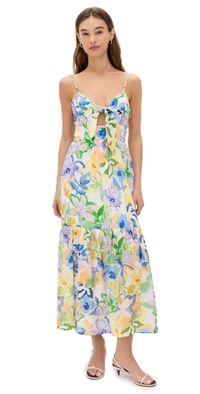 MINKPINK Fable Tie Midi Dress Painterly Floral L