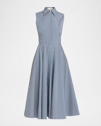 Sleeveless Striped Circle-Cut Midi Shirtdress